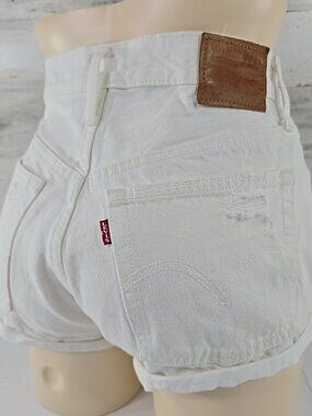 Levis PREMIUM 501 Shorts Womens 27 White Cut Off Denim High Rise Festival Summer